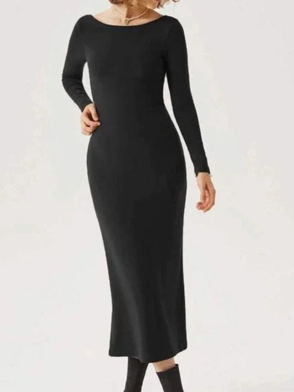 OGL Black Open Back Built in Bra Midi Long Sleeve Dress Size Small NWT